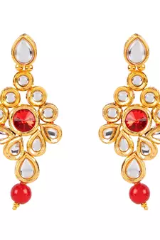 Red gold plated Yellow Gold Alloy   Necklace   Pair Earring   Maangtika