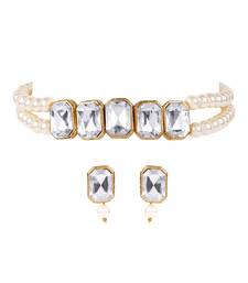 White gold plated Yellow Gold Alloy   Necklace   Pair Earring   Maangtika