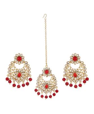 Maroon gold plated Yellow Gold Alloy   Pair Earring   Maagtika 1