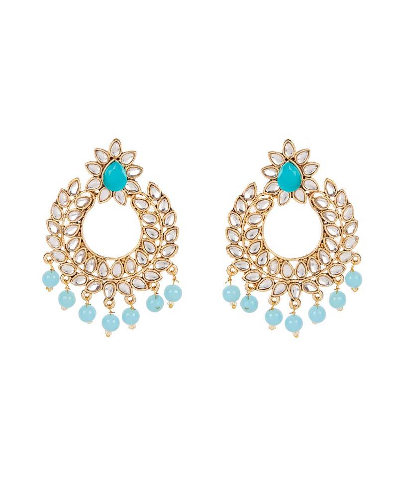Turquoise gold plated Yellow Gold Alloy   Pair Earring   Maagtika