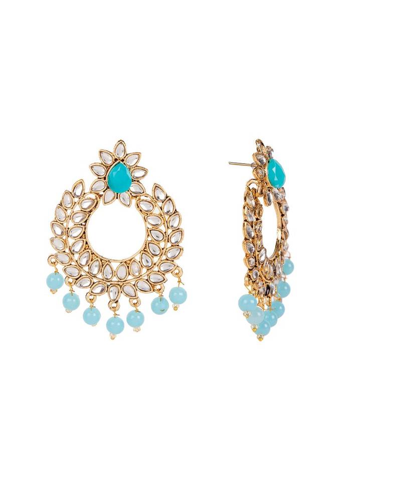 Turquoise gold plated Yellow Gold Alloy   Pair Earring   Maagtika