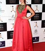 Katrina Kaif Red embroidered satin semi stitched salwar