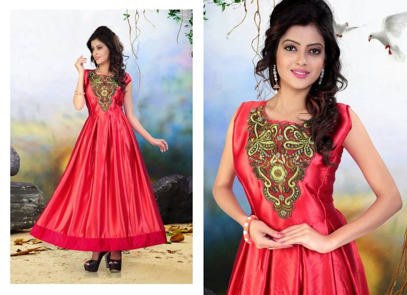 Katrina Kaif Red embroidered satin semi stitched salwar