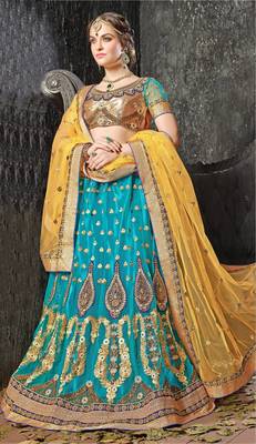 Blue Embroidered Net Lehenga With Blouse 1