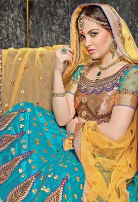 Blue Embroidered Net Lehenga With Blouse 4