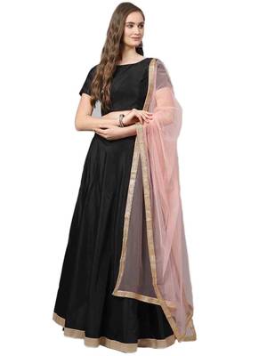 Latest Designer Taffeta Satin Black Lehenga Choli 1