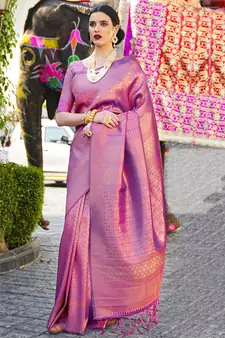 Magenta woven silk saree with blouse