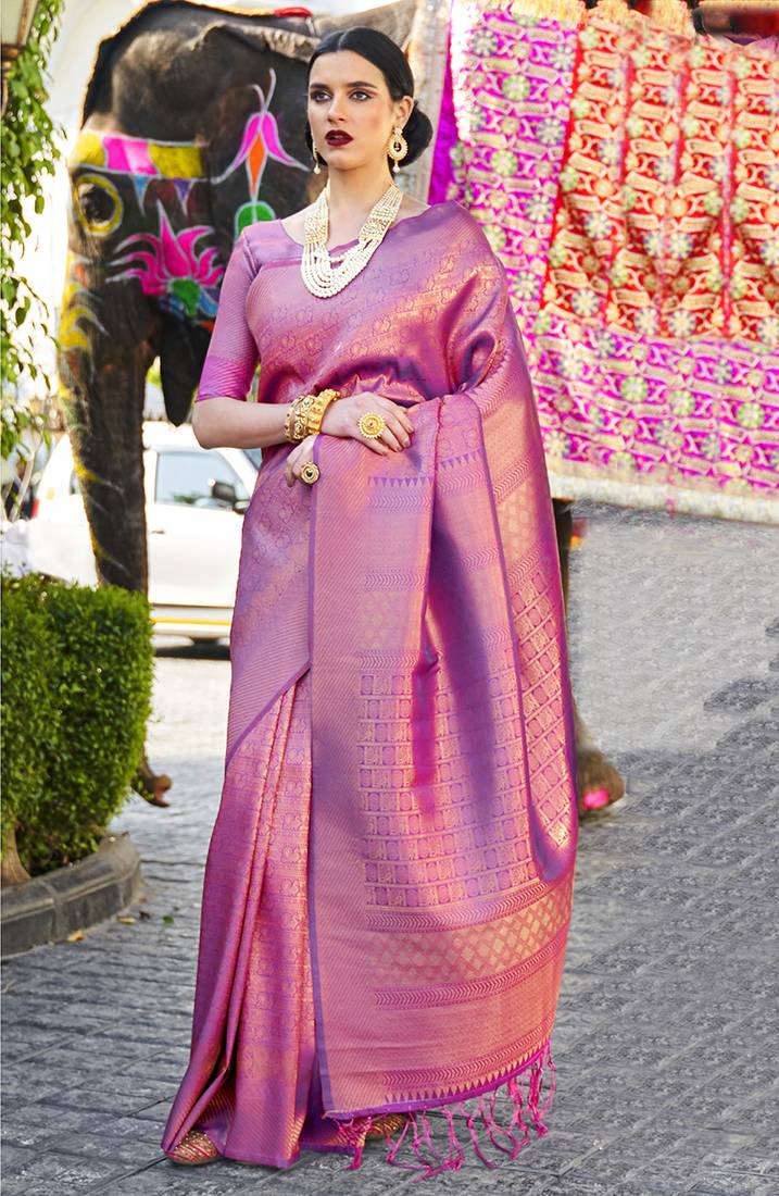 Magenta woven silk saree with blouse