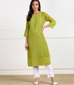 Green embroidered georgette chikankari-kurtis