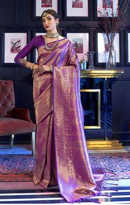 Purple woven silk blend saree with blouse 1