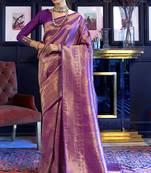 Purple woven silk saree with blouse