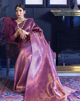 Purple woven silk blend saree with blouse 2