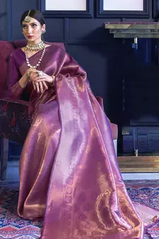 Purple woven silk blend saree with blouse