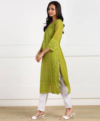 Green embroidered georgette chikankari-kurtis 3