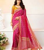 Rani Pink Woven Silk Blend Saree With Blouse