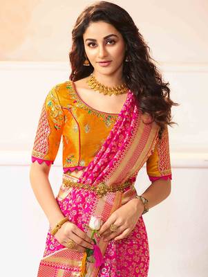 Rani Pink Woven silk blend Saree With Blouse 3