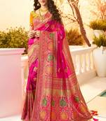 Rani Pink Woven Designer Indian Wedding Silk Blend Saree With Blouse