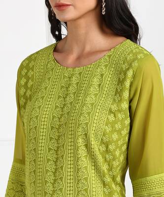 Green embroidered georgette chikankari-kurtis 5