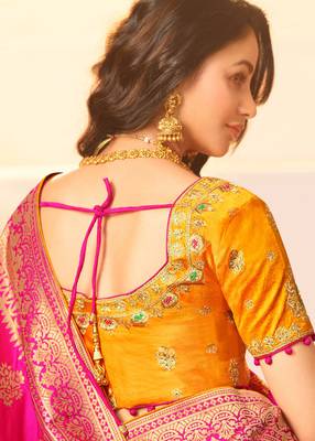 Rani Pink Woven silk blend Saree With Blouse 3