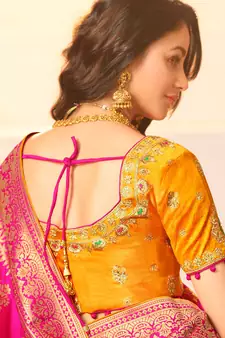 Rani Pink Woven Silk Blend Saree With Blouse