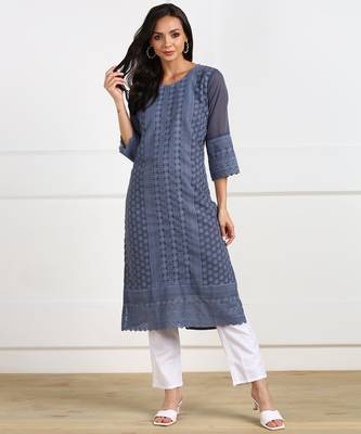 Grey embroidered georgette chikankari-kurtis 1