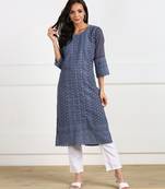 Grey embroidered georgette chikankari-kurtis
