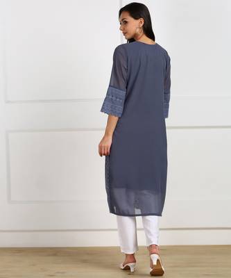 Grey embroidered georgette chikankari-kurtis 2