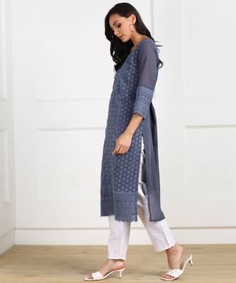 Grey embroidered georgette chikankari-kurtis 3