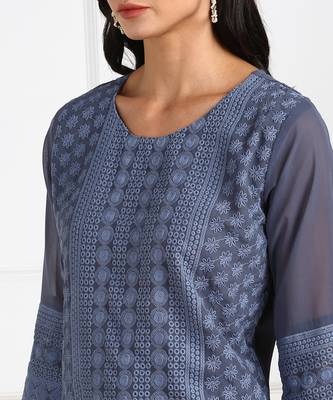 Grey embroidered georgette chikankari-kurtis 5