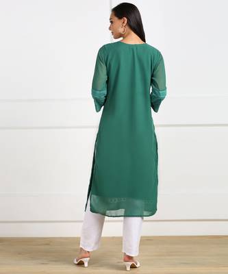 Teal embroidered georgette chikankari-kurtis 2