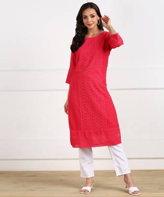 Pink embroidered georgette chikankari-kurtis 1