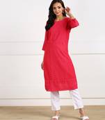 Pink embroidered georgette chikankari-kurtis