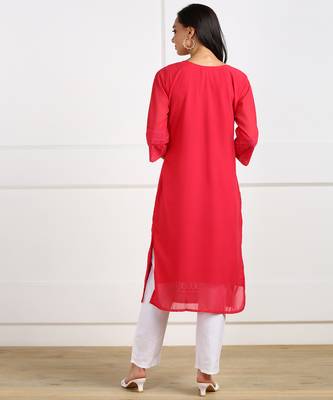 Pink embroidered georgette chikankari-kurtis 2