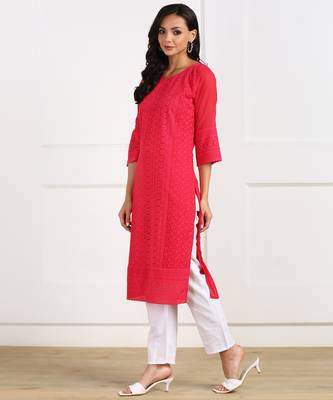 Pink embroidered georgette chikankari-kurtis 3
