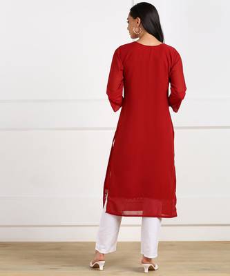 Red embroidered georgette chikankari-kurtis 2