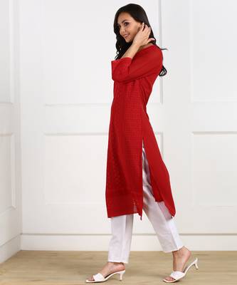 Red embroidered georgette chikankari-kurtis 3