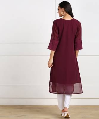Purple embroidered georgette chikankari-kurtis 2