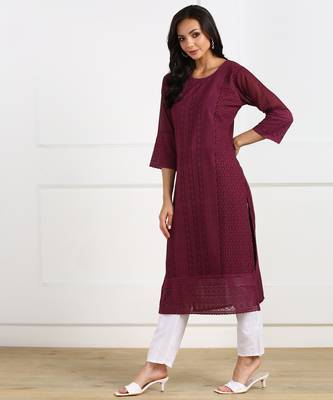 Purple embroidered georgette chikankari-kurtis 3