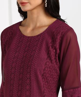 Purple embroidered georgette chikankari-kurtis 5