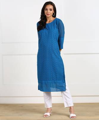 Blue embroidered georgette chikankari-kurtis 1