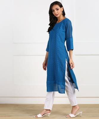 Blue embroidered georgette chikankari-kurtis 2