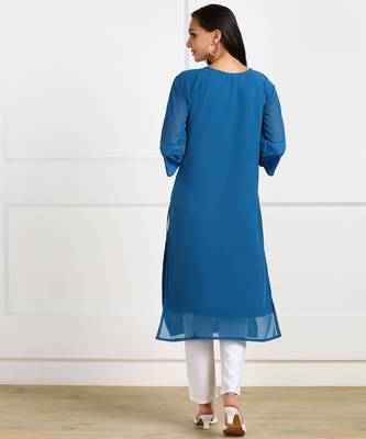 Blue embroidered georgette chikankari-kurtis 4