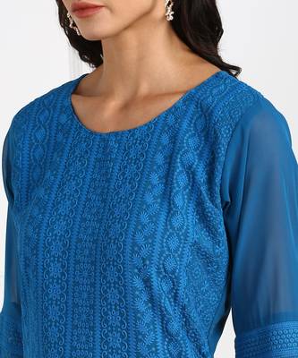Blue embroidered georgette chikankari-kurtis 5