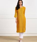 Mustard embroidered georgette chikankari-kurtis