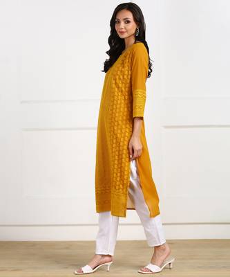 Mustard embroidered georgette chikankari-kurtis 2