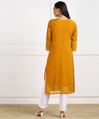 Mustard embroidered georgette chikankari-kurtis 4