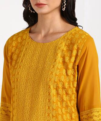 Mustard embroidered georgette chikankari-kurtis 5