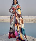Multicolor Printed Satin Saree With Blouse