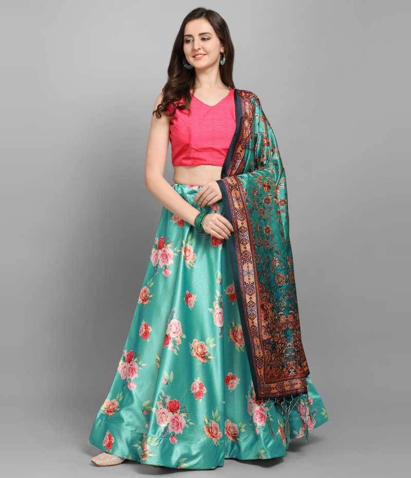  Women's Silk Blend Semi-stitched Lehenga Choli 