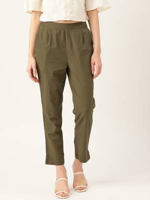 Olive  Cotton Plain   Pant 1
